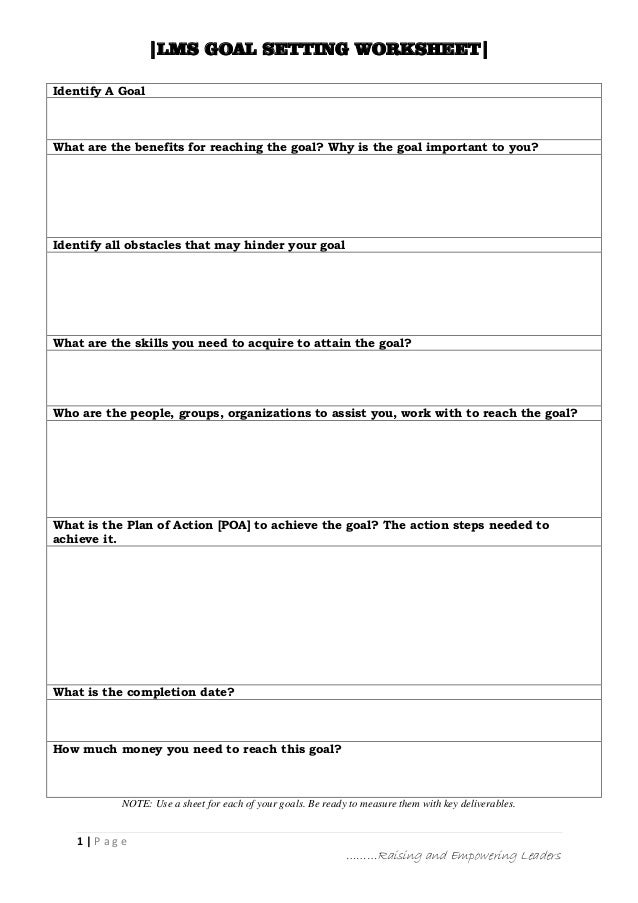 lms goal setting worksheet goal setting template