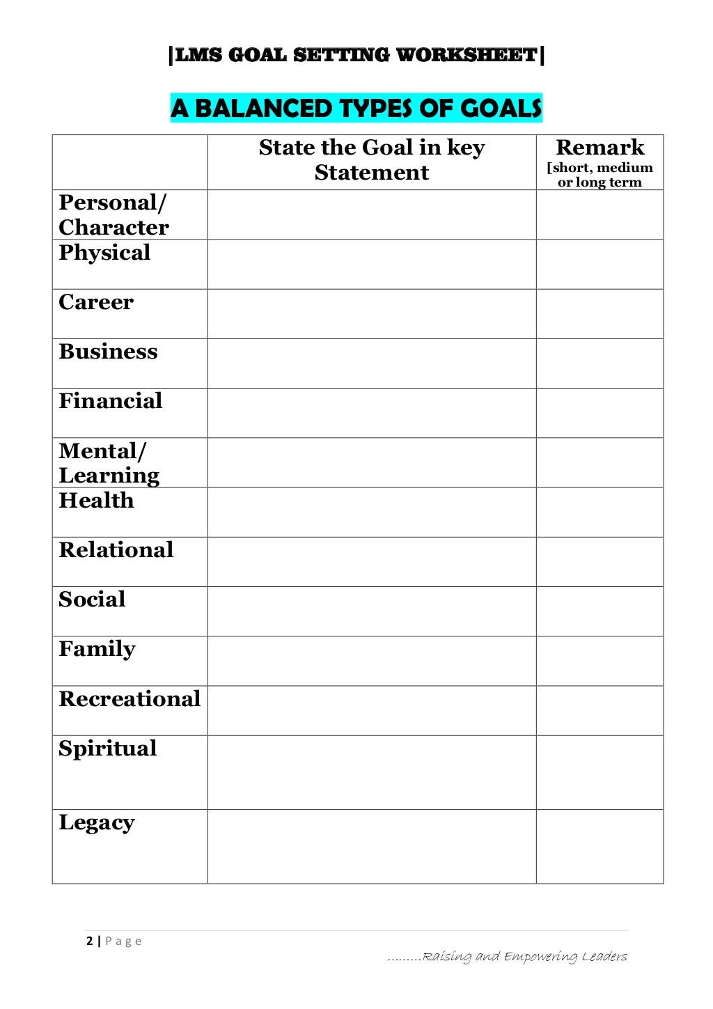 LMS Goal Setting Worksheet