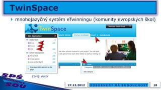  mnohojazyčný systém eTwinningu (komunity evropských škol)




        Zdroj: Autor


                       27.12.2012                         18
 
