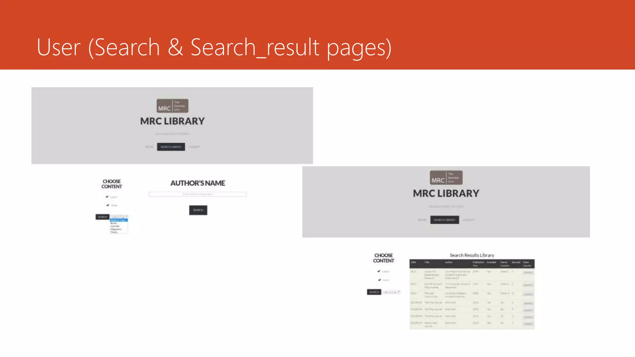 User (Search & Search_result pages)
 