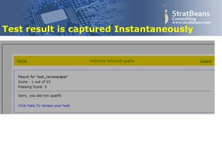 Confidential and Proprietary 27
www.stratbeans.com
Test result is captured Instantaneously
 