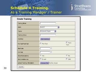 Confidential and Proprietary 30
www.stratbeans.com
Schedule A Training:
As a Training Manager / Trainer
30
 