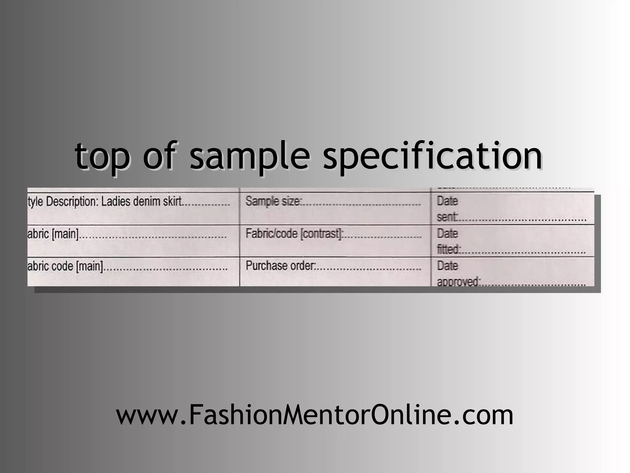 top of sample specification www.FashionMentorOnline.com 