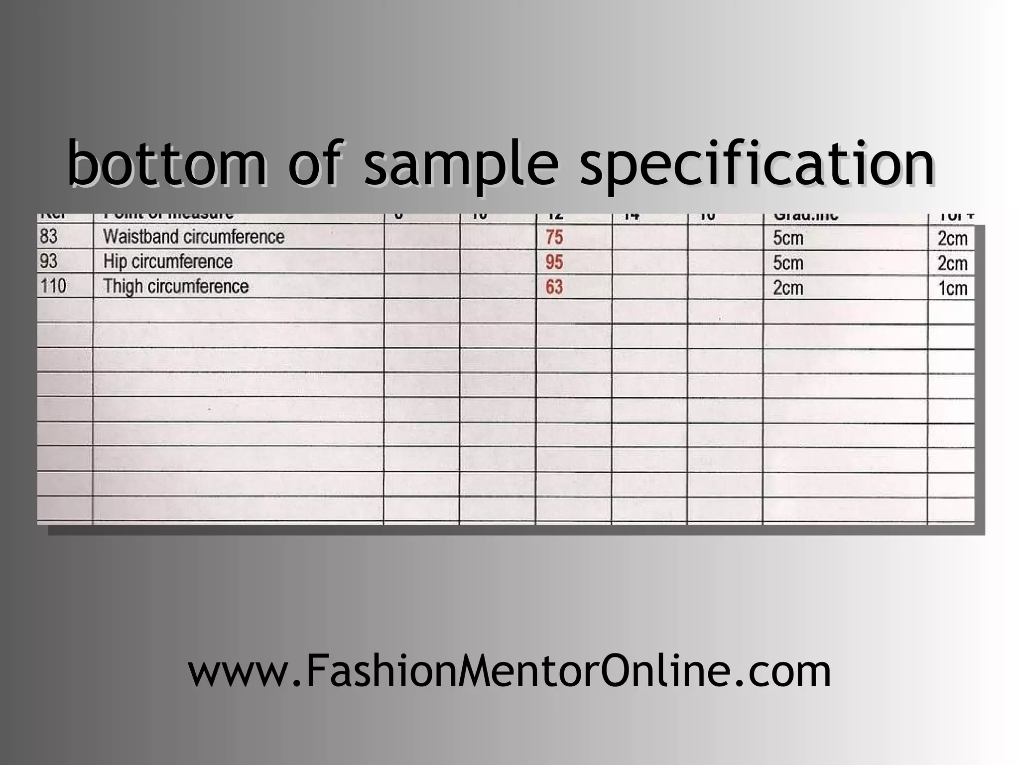 bottom of sample specification www.FashionMentorOnline.com 