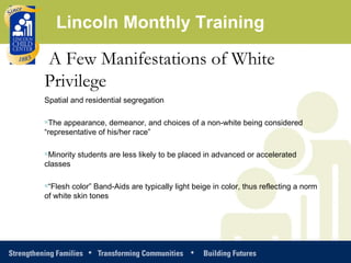 <ul><li>A Few Manifestations of White Privilege   </li></ul><ul><li>Spatial and residential segregation </li></ul><ul><li>...