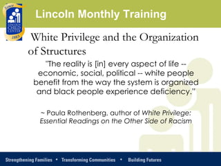 White Privilege and the Organization of Structures &quot;The reality is [in] every aspect of life -- economic, social, pol...