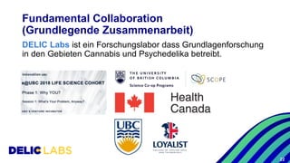 DELIC Labs ist ein Forschungslabor dass Grundlagenforschung
in den Gebieten Cannabis und Psychedelika betreibt.
Fundamental Collaboration
(Grundlegende Zusammenarbeit)
22
 