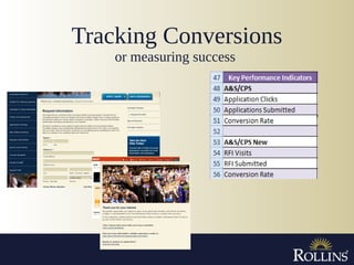 Tracking Conversions
or measuring success
 