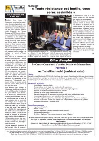 Article Les Nouvelles de Mayotte 03 décembre Conférence GEMTIC "Communication 2.0"