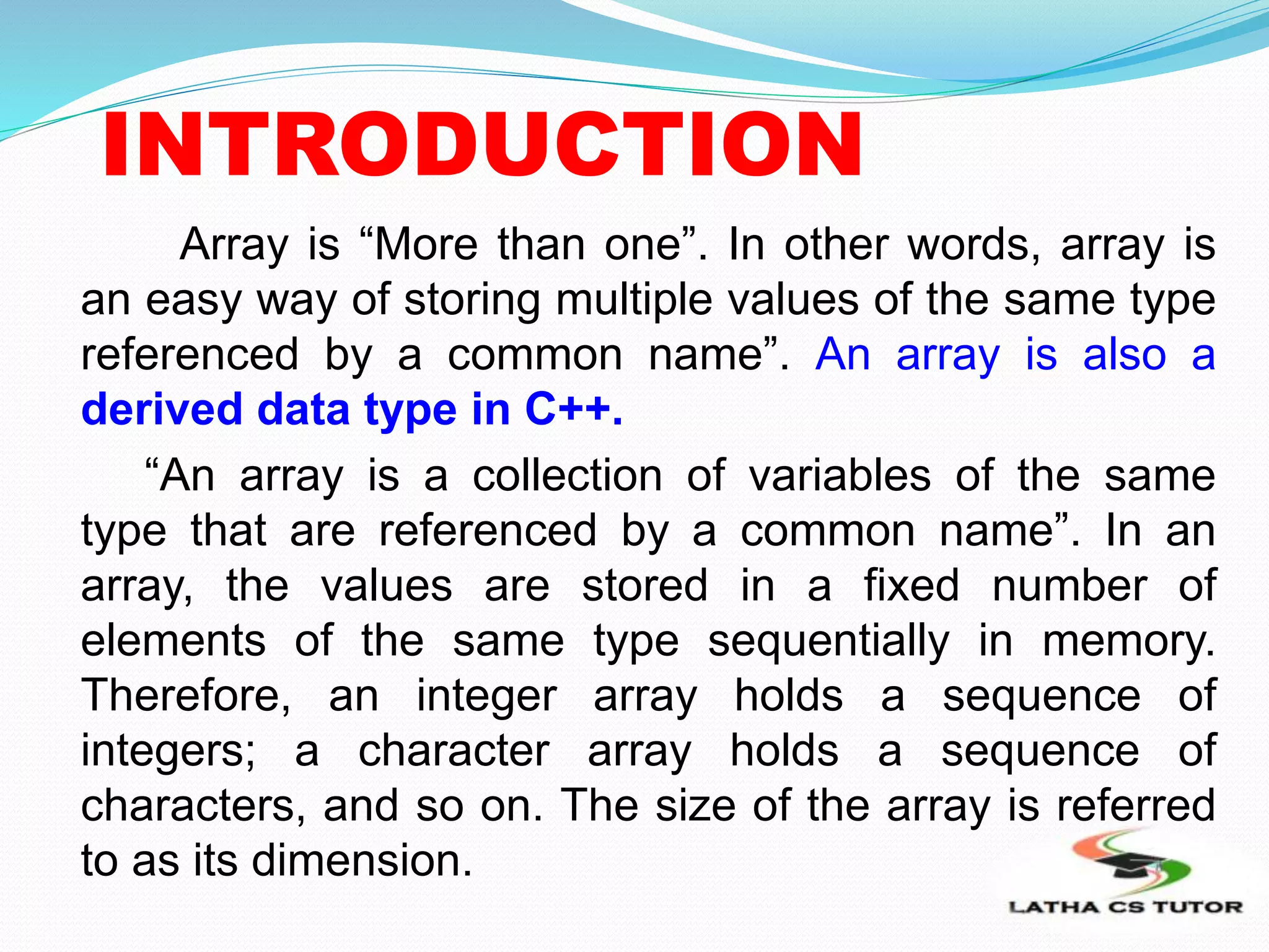 Arrays in C++ in Tamil - TNSCERT SYLLABUS PPT | PPTX | Programming ...