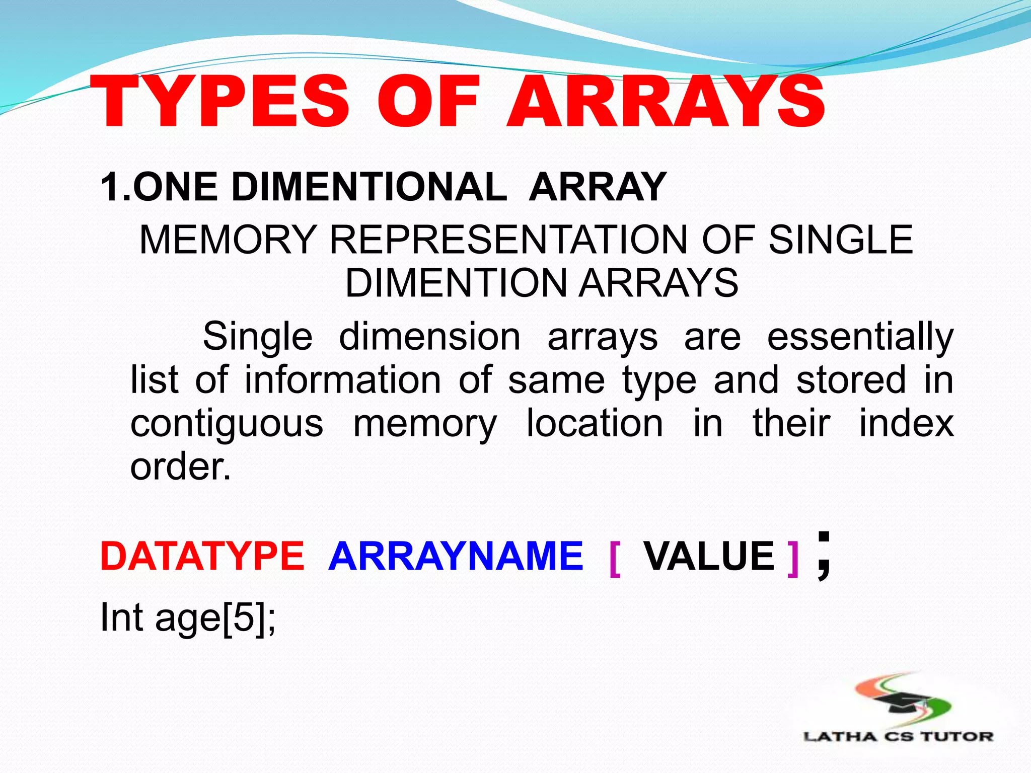 Arrays in C++ in Tamil - TNSCERT SYLLABUS PPT | PPTX | Programming ...