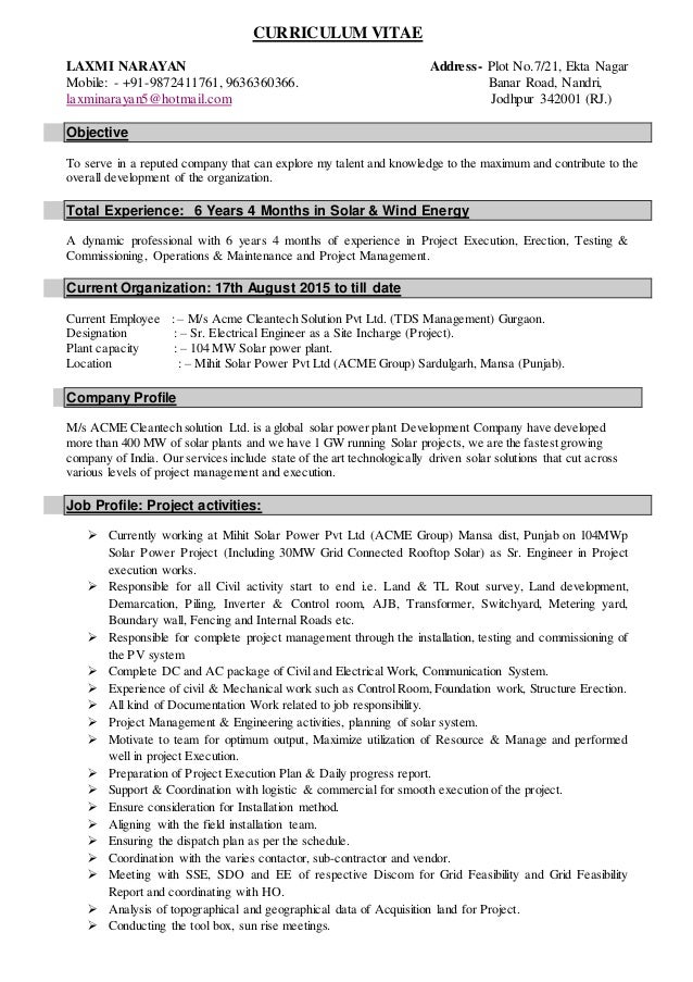 laxmi narayans resume plant engineer resumes