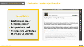 Evaluation Leadership Education
Lerneffekte
 Erschließung neuer
Reflexionsebenen
 Perspektivwechsel
 Veränderung Lernkultur:
Sharing & Co-Creation
Schmitz & FoelsingSchmitz & Fölsing, 2019
 