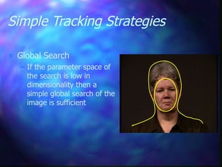 Simple Tracking Strategies
 Global Search
– If the parameter space of
the search is low in
dimensionality then a
simple global search of the
image is sufficient
 