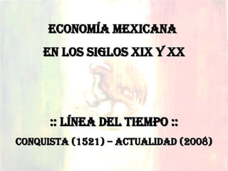 Economía mExicana
     En los siglos xix y xx




      :: línEa dEl tiEmpo ::
conquista (1521) – actualidad (2008)
 