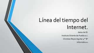Línea del tiempo del 
Internet. 
datos de ID. 
Instituto Oriente de Puebla a.c. 
Christian Reyes Aguilar 4° "B" 
Informática 1 
 