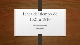 Línea del tiempo de
1521 a 1810
Período pre-clásico
(la colonia)
 