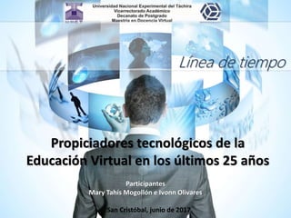 Propiciadores tecnológicos de la
Educación Virtual en los últimos 25 años
Línea de tiempo
Participantes
Mary Tahís Mogollón e Ivonn Olivares
San Cristóbal, junio de 2017
 