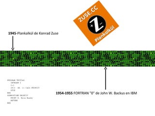1945-Plankalkül de Konrad Zuse




                            1954-1955 FORTRAN "0" de John W. Backus en IBM
 
