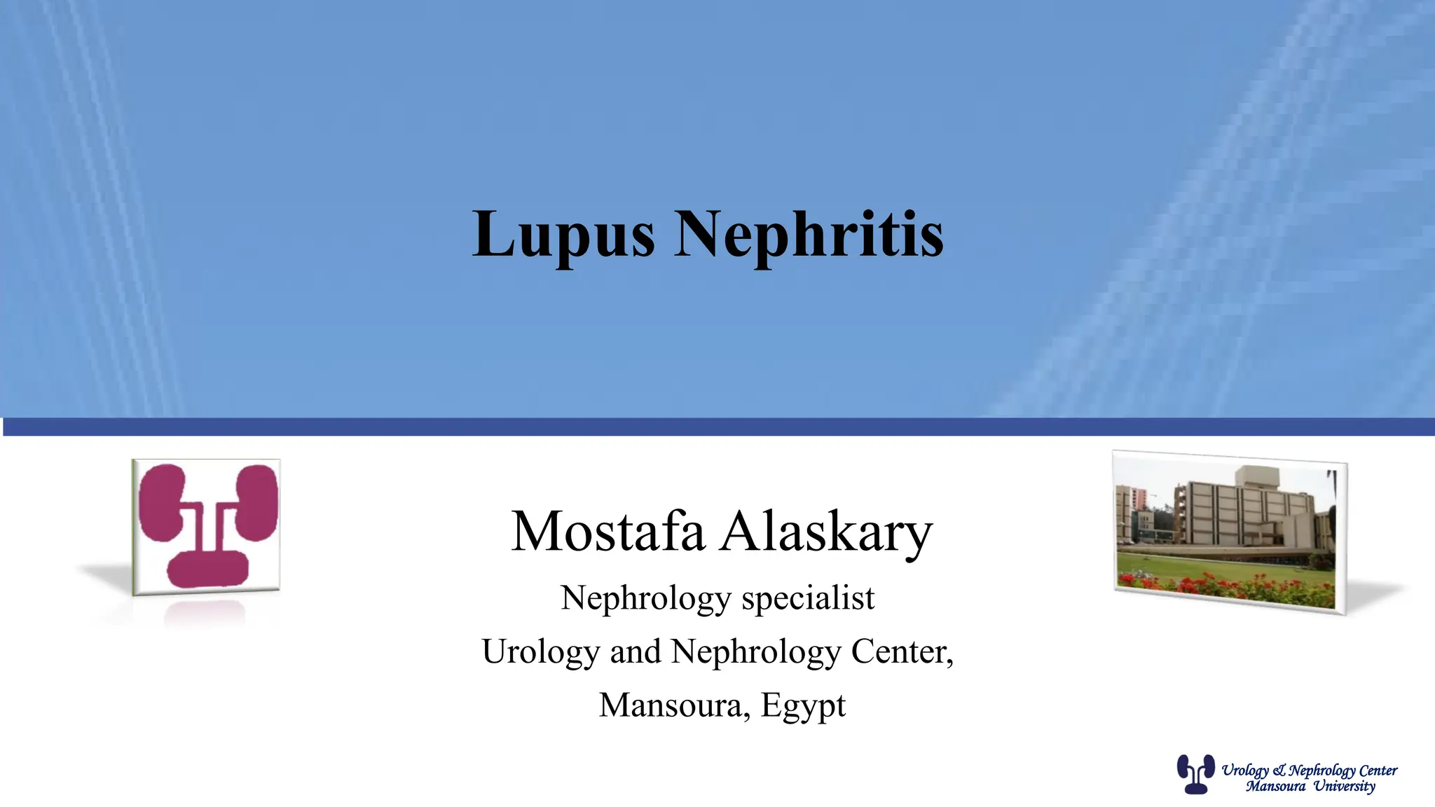 Urology & Nephrology Center
Mansoura University
Mostafa Alaskary
Nephrology specialist
Urology and Nephrology Center,
Mansoura, Egypt
Lupus Nephritis
 