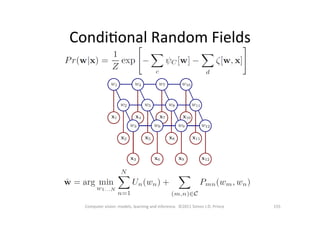 155	
  Computer	
  vision:	
  models,	
  learning	
  and	
  inference.	
  	
  ©2011	
  Simon	
  J.D.	
  Prince	
  
CondiOonal	
  Random	
  Fields	
  
 