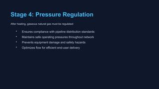 Stage 4: Pressure Regulation
After heating, gaseous natural gas must be regulated:
• Ensures compliance with pipeline distribution standards
• Maintains safe operating pressures throughout network
• Prevents equipment damage and safety hazards
• Optimizes flow for efficient end-user delivery
 