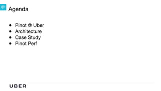 U B E R | Data
Agenda
● Pinot @ Uber

● Architecture

● Case Study

● Pinot Perf
 