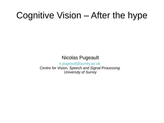 Cognitive Vision – After the hype
Nicolas Pugeault
n.pugeault@surrey.ac.uk
Centre for Vision, Speech and Signal Processing
University of Surrey
 