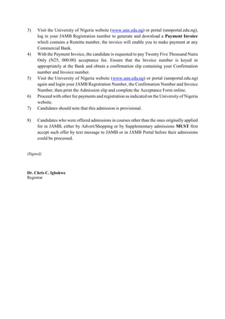 UNN Direct Entry Admission List For 2019/2020 Session | PDF