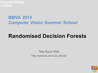 Randomised Decision Forests
Tae-Kyun Kim
http://www.iis.ee.ic.ac.uk/icvl/
1
BMVA 2014
Computer Vision Summer School
 