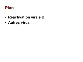 Plan
• Réactivation virale B
• Autres virus
 