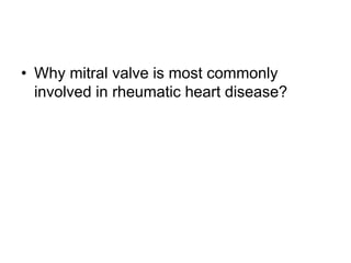 • Why mitral valve is most commonly
involved in rheumatic heart disease?
 