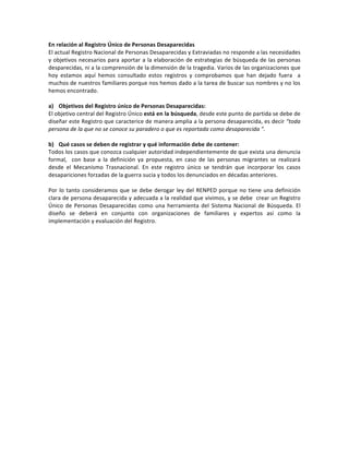 Documento de organizaciones de familiares de personas desaparecidas en México. 