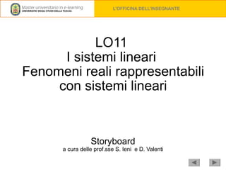 LO11  I sistemi lineari  Fenomeni reali rappresentabili con sistemi lineari Storyboard a cura delle prof.sse S. Ieni  e D. Valenti 