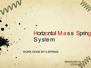 Horizontal Mass Spring
System
WORK DONE BY A SPRING
MINGXUAN LIU
27275149
 