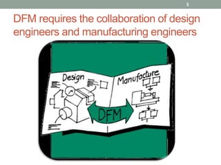 5
DFM requires the collaboration of design
engineers and manufacturing engineers
 