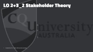 LO 2+3_2 Stakeholder Theory
1 Created by Dr G. L. Ilott, CQUniversity Australia
 