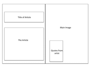 Main Image
Title of Article
The Article
Quotes from
artist
 