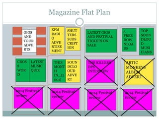 Magazine Flat Plan
GIGS
AND
TOUR
ADVE
RTS
XFM
RADI
O
ADVE
RTISE
MENT
SHUT
TERS
SUBS
CRIPT
ION
LATEST GIGS
AND FESTIVAL
TICKETS ON
SALE
5
FREE
DOW
NLOA
DS
TOP
SOUN
DLOU
D
MUSI
CIANS
CROS
S
WOR
D
LATEST
MUSIC
QUIZ
THIS
MONT
H
IN…(2
001)
SOUN
DCLO
OUD
ADVE
RT
THE KILLERS
DPS
INTERVIEW
2014 Festival
review
2014 Festival
review
2014 Festival
review
2014 Festival
review
ARTIC
MONKEYS
ALBUM
ADVERT
 