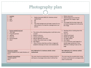 Photography plan
 