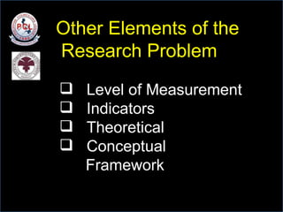Other Elements of the Research Problem ,[object Object],[object Object],[object Object],[object Object],[object Object]