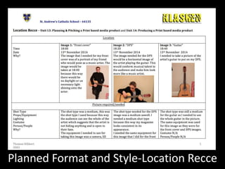 Planned Format and Style-Location Recce
 