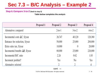 Sec 7.3 – B/C Analysis – Example 2
Step 6.Compare 3-to-2 (back to step 3)
Table below completes the analysis
© 2014, McGraw-Hill Education All rights reserved 7 - 16
cont →
 