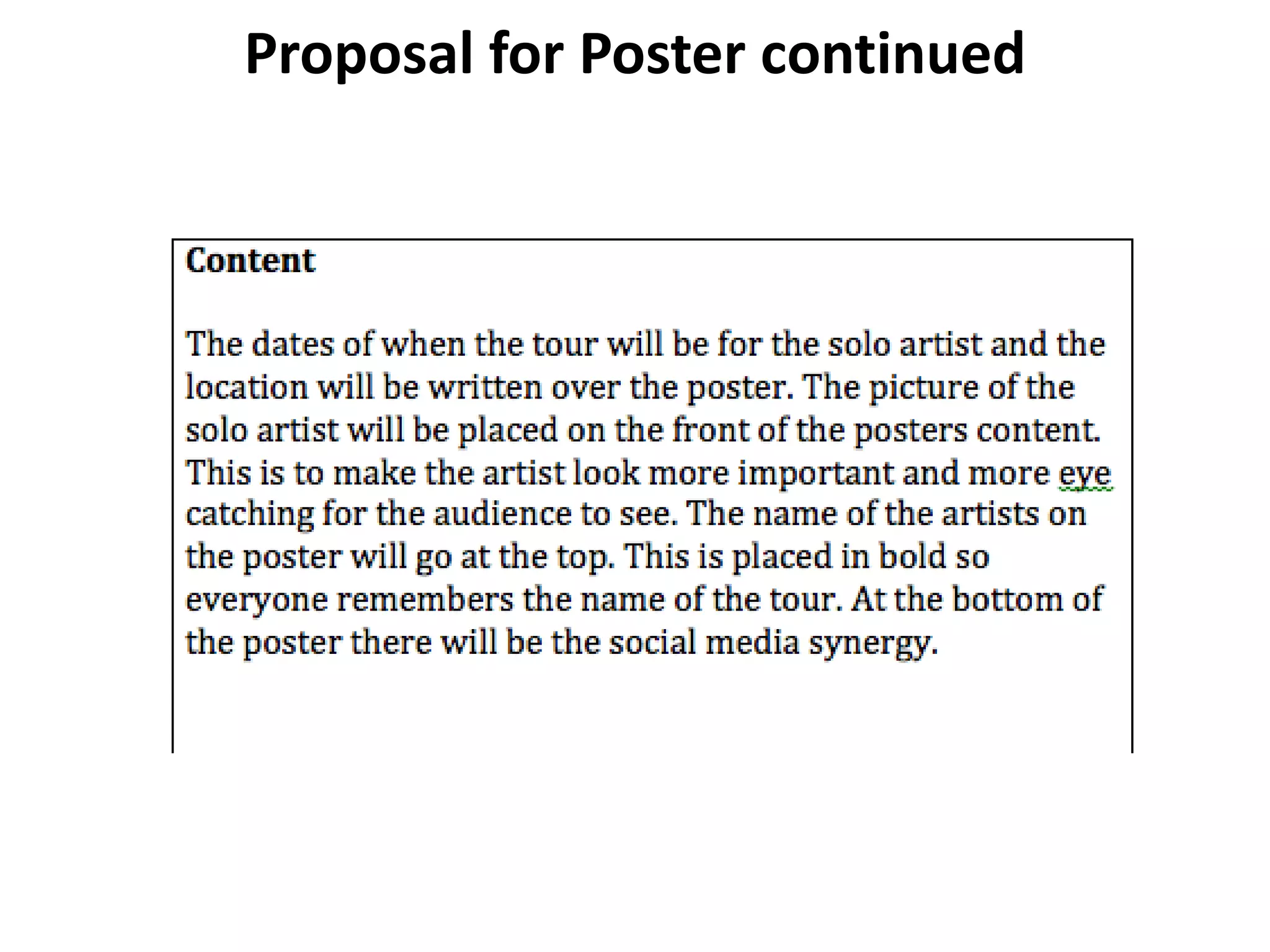 Proposal for Poster continued
 