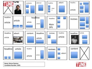 Name: Kieran Davison
Candidate Number: 3035
contents editorial headline
articl
e
advert Headline
article
headline
article
article
headline
article
article
Headline
Main
DPS
reviews
Headline
article
advert content Headline
article
reviews headline headline
article
article
headline article content
article
reviews
advert
Headline
article
 