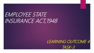 EMPLOYEE STATE
INSURANCE ACT,1948
LEARNING OUTCOME 4
TASK-3
 