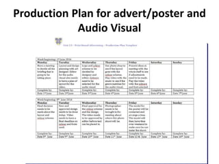 Production Plan for advert/poster and
Audio Visual
 