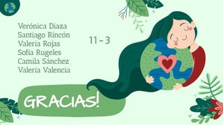 CREDITS: This presentation template was
created by Slidesgo, including icons by Flaticon
and infographics & images by Freepik.
GRACIAS!Please keep this slide for attribution.
Verónica Diaza
Santiago Rincón
Valeria Rojas
Sofía Rugeles
Camila Sánchez
Valeria Valencia
11-3
 