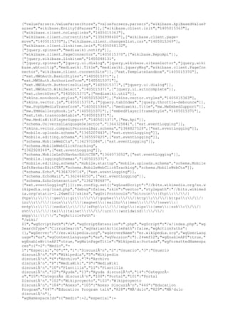 ["valueParsers.ValueParserStore","valueParsers.parsers","wikibase.ApiBasedValueP
arser","wikibase.EntityIdParser"]],["wikibase.client.init","1405015363"],
["wikibase.client.nolanglinks","1405015363"],
["wikibase.client.currentSite","1356998400"],["wikibase.client.page-
move","1405015370"],["wikibase.client.changeslist.css","1405015369"],
["wikibase.client.linkitem.init","1405048132",
["jquery.spinner","mediawiki.notify"]],
["wikibase.client.PageConnector","1405015370",["wikibase.RepoApi"]],
["jquery.wikibase.linkitem","1405048131",
["jquery.spinner","jquery.ui.dialog","jquery.wikibase.siteselector","jquery.wiki
base.wbtooltip","mediawiki.Title","mediawiki.jqueryMsg","wikibase.client.PageCon
nector","wikibase.client.currentSite"]],["ext.TemplateSandbox","1405015370"],
["ext.MWOAuth.BasicStyles","1405015371"],[
"ext.MWOAuth.AuthorizeForm","1405015371"],
["ext.MWOAuth.AuthorizeDialog","1405015371",["jquery.ui.dialog"]],
["ext.MWOAuth.WikiSelect","1405015371",["jquery.ui.autocomplete"]],
["ext.checkUser","1405015371",["mediawiki.util"]],
["skins.monobook.styles","1405015365"],["skins.vector.styles","1405015363"],
["skins.vector.js","1405015371",["jquery.tabIndex","jquery.throttle-debounce"]],
["mw.PopUpMediaTransform","1405015366",["mediawiki.Title","mw.MwEmbedSupport"]],
["mw.TMHGalleryHook.js","1405015371"],["embedPlayerIframeStyle","1405015371"],
["ext.tmh.transcodetable","1405015371"],
["mw.MediaWikiPlayerSupport","1405015371",["mw.Api"]],
["schema.UniversalLanguageSelector","1364325841",["ext.eventLogging"]],
["skins.vector.compactPersonalBar.schema","1364827528",["ext.eventLogging"]],
["mobile.uploads.schema","1365207443",["ext.eventLogging"]],
["mobile.editing.schema","1365597425",["ext.eventLogging"]],
["schema.MobileWebCta","1362971084",["ext.eventLogging"]],
["schema.MobileWebClickTracking",
"1362928348",["ext.eventLogging"]],
["schema.MobileLeftNavbarEditCTA","1364073052",["ext.eventLogging"]],
["mobile.loggingSchemas","1405015371",
["mobile.editing.schema","mobile.startup","mobile.uploads.schema","schema.Mobile
LeftNavbarEditCTA","schema.MobileWebClickTracking","schema.MobileWebCta"]],
["schema.Echo","1364729716",["ext.eventLogging"]],
["schema.EchoMail","1362466050",["ext.eventLogging"]],
["schema.EchoInteraction","1362780687",
["ext.eventLogging"]]]);mw.config.set({"wgLoadScript":"//bits.wikimedia.org/es.w
ikipedia.org/load.php","debug":false,"skin":"vector","stylepath":"//bits.wikimed
ia.org/static-1.24wmf12/skins","wgUrlProtocols":"bitcoin:|ftp://|
ftps://|geo:|git://|gopher://|http://|https://|
irc://|ircs://|magnet:|mailto:|mms://|news:|
nntp://|redis://|sftp://|sip:|sips:|sms:|ssh://|
svn://|tel:|telnet://|urn:|worldwind://|
xmpp:|//","wgArticlePath":
"/wiki/
$1","wgScriptPath":"/w","wgScriptExtension":".php","wgScript":"/w/index.php","wg
SearchType":"CirrusSearch","wgVariantArticlePath":false,"wgActionPaths":
{},"wgServer":"//es.wikipedia.org","wgServerName":"es.wikipedia.org","wgUserLang
uage":"es","wgContentLanguage":"es","wgVersion":"1.24wmf12","wgEnableAPI":true,"
wgEnableWriteAPI":true,"wgMainPageTitle":"Wikipedia:Portada","wgFormattedNamespa
ces":{"-2":"Medio","-
1":"Especial","0":"","1":"DiscusiÃ³n","2":"Usuario","3":"Usuario
discusiÃ³n","4":"Wikipedia","5":"Wikipedia
discusiÃ³n","6":"Archivo","7":"Archivo
discusiÃ³n","8":"MediaWiki","9":"MediaWiki
discusiÃ³n","10":"Plantilla","11":"Plantilla
discusiÃ³n","12":"Ayuda","13":"Ayuda discusiÃ³n","14":"CategorÃ-
a","15":"CategorÃa discusiÃ³n","100":"Portal","101":"Portal
DiscusiÃ³n","102":"Wikiproyecto","103":"Wikiproyecto
DiscusiÃ³n","104":"Anexo","105":"Anexo DiscusiÃ³n","446":"Education
Program","447":"Education Program talk","828":"MÃ³dulo","829":"MÃ³dulo
discusiÃ³n"},
"wgNamespaceIds":{"medio":-2,"especial":-
 
