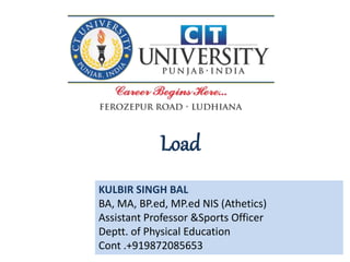 Load
KULBIR SINGH BAL
BA, MA, BP.ed, MP.ed NIS (Athetics)
Assistant Professor &Sports Officer
Deptt. of Physical Education
Cont .+919872085653
 